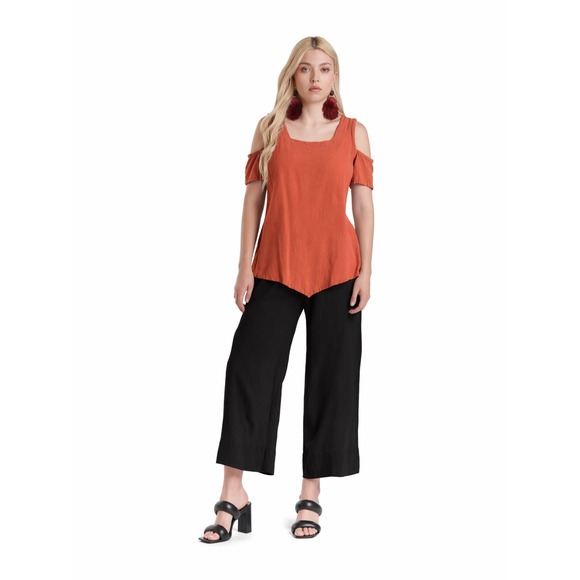 Oh My Gauze! Tops - Oh My Gauze Cotton Gauze Cold Shoulder Top Rust Orange Sz 2 / L Boho Lightweight